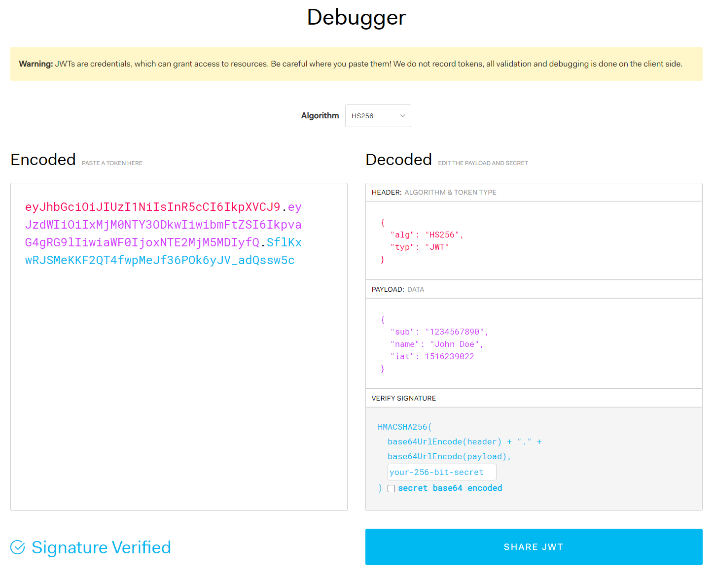 JWT debugger provided by jwt.io